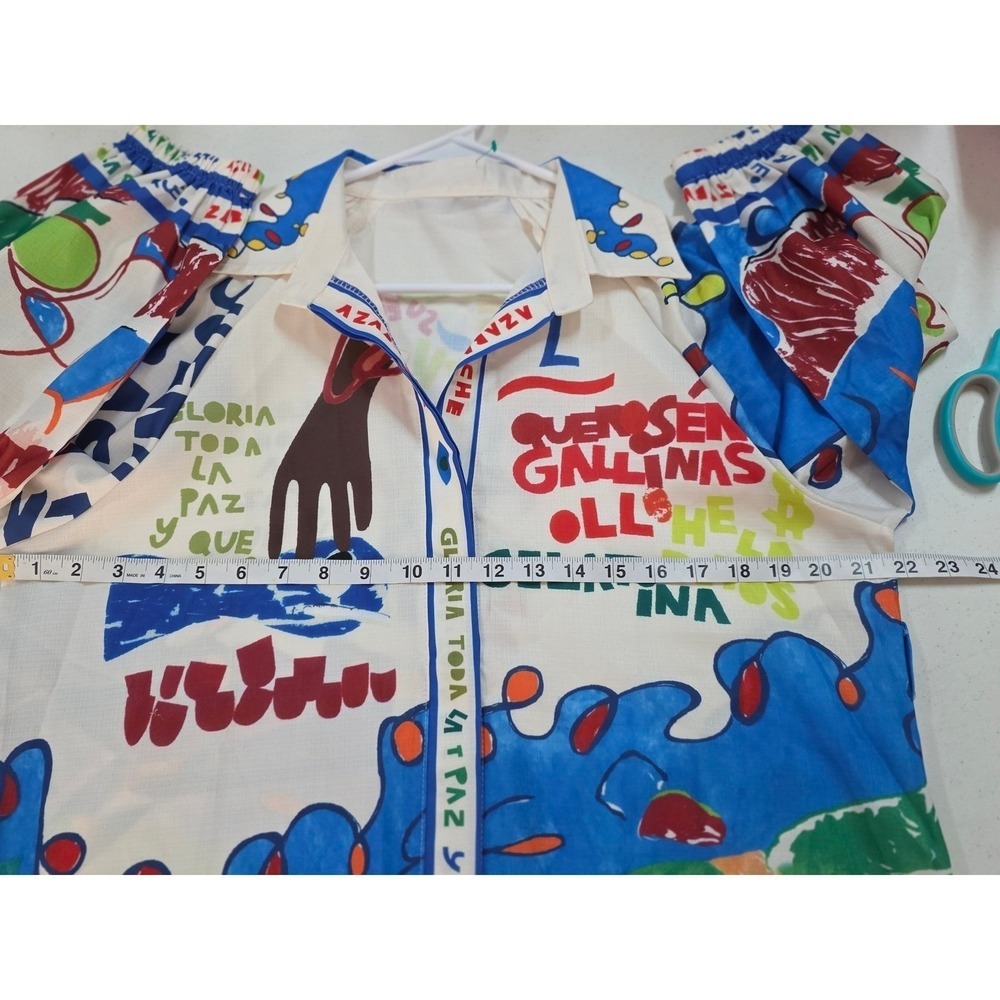 Vintage Style Abstract Graphic Print Button Front Tunic Mini Dress Multicolor - Picture 8 of 13